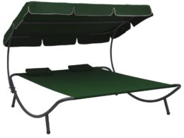 vidaXL Patio Lounge Bed with Canopy and Pillows Green