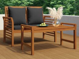 vidaXL 2 Piece Patio Lounge Set with Dark Gray Cushions Solid Wood