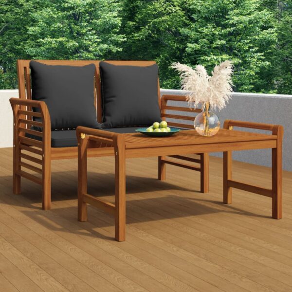 vidaXL 2 Piece Patio Lounge Set with Dark Gray Cushions Solid Wood