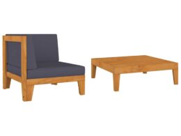 vidaXL 2 Piece Patio Lounge Set with Cushions Solid Acacia Wood