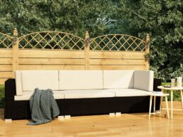 vidaXL 3 Piece Patio Sofa Set with Cushions Poly Rattan Black