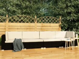 vidaXL 4 Piece Patio Sofa Set with Cushions Poly Rattan Black