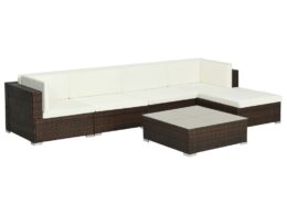 vidaXL 6 Piece Patio Lounge Set with Cushions Poly Rattan Brown