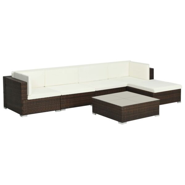 vidaXL 6 Piece Patio Lounge Set with Cushions Poly Rattan Brown