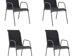 vidaXL Stackable Patio Chairs 4 pcs Steel and Textilene Black