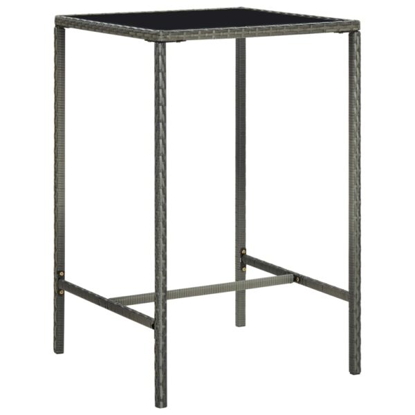 vidaXL Patio Bar Table Gray 27.6"x27.6"x43.3" Poly Rattan and Glass