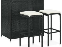 vidaXL 3 Piece Bar Set Poly Rattan Black