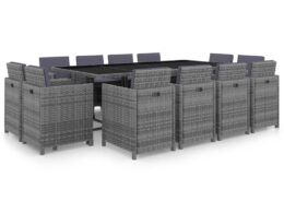 vidaXL 13 Piece Patio Dining Set with Cushions Poly Rattan Anthracite