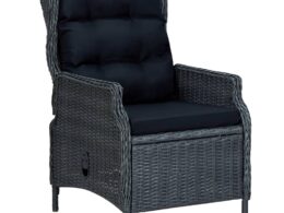 vidaXL Reclining Patio Chair with Cushions Poly Rattan Dark Gray