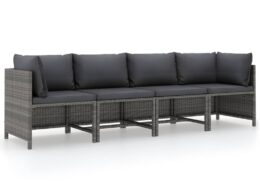 vidaXL 4-Seater Patio Sofa with Cushions Gray Poly Rattan