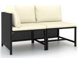 vidaXL 2 Piece Patio Sofa Set with Cushions Black Poly Rattan
