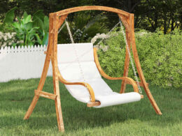 vidaXL Swing Chair with Cream Cushion Bent Wood with Teak Finish