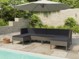 vidaXL 6 Piece Patio Lounge Set with Cushions Poly Rattan Gray