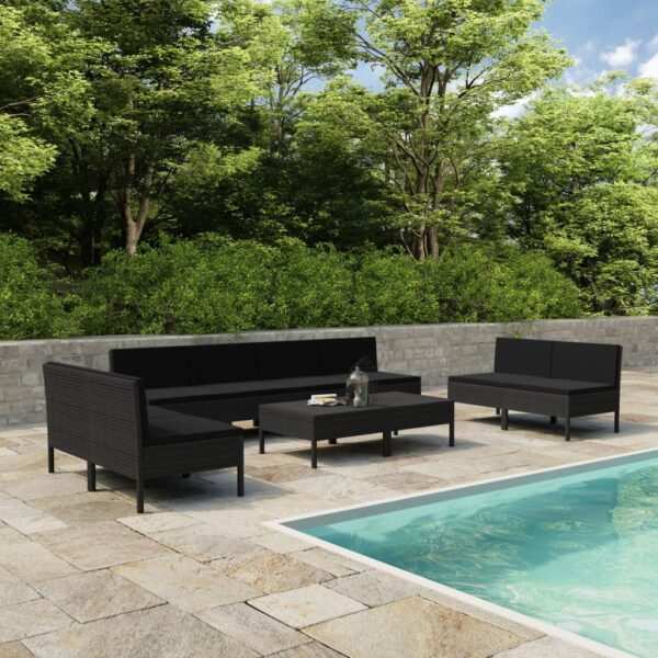 vidaXL 10 Piece Patio Lounge Set with Cushions Poly Rattan Black