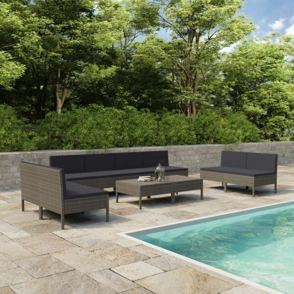 vidaXL 10 Piece Patio Lounge Set with Cushions Poly Rattan Gray