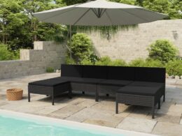vidaXL 6 Piece Patio Lounge Set with Cushions Poly Rattan Black