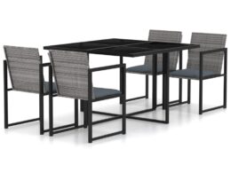 vidaXL 5 Piece Patio Dining Set with Cushions Poly Rattan Gray