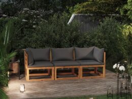vidaXL 3-Seater Patio Sofa with Cushion Solid Acacia Wood
