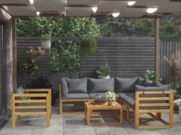 vidaXL 7 Piece Patio Lounge Set with Cushion Solid Acacia Wood