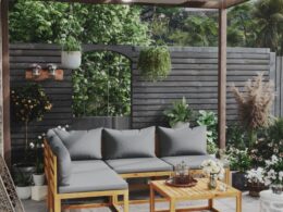 vidaXL 5 Piece Patio Lounge Set with Cushion Solid Acacia Wood