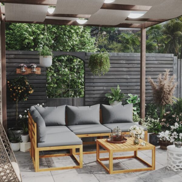 vidaXL 5 Piece Patio Lounge Set with Cushion Solid Acacia Wood