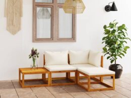 vidaXL 4 Piece Patio Lounge Set with Cushion Cream Solid Acacia Wood