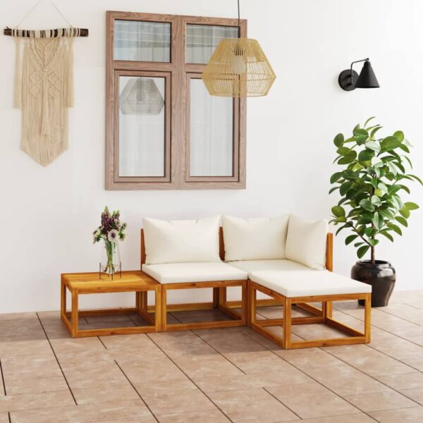 vidaXL 4 Piece Patio Lounge Set with Cushion Cream Solid Acacia Wood