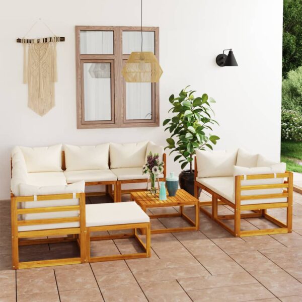 vidaXL 10 Piece Patio Lounge Set with Cushion Cream Solid Acacia Wood