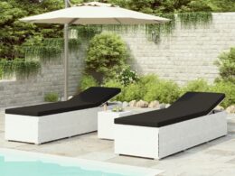 vidaXL 3 Piece Patio Sun Loungers with Tea Table Poly Rattan White
