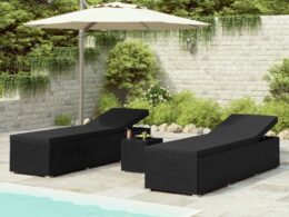 vidaXL 3 Piece Patio Sun Loungers with Tea Table Poly Rattan Black