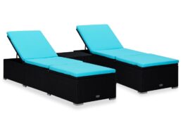 vidaXL 3 Piece Patio Sun Loungers with Tea Table Poly Rattan Black