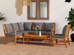 vidaXL 5 Piece Patio Lounge Set with Cushion Solid Acacia Wood