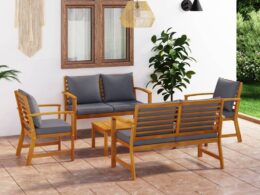 vidaXL 5 Piece Garden Lounge Set with Cushion Solid Acacia Wood