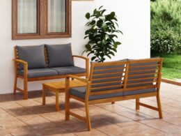 vidaXL 3 Piece Garden Lounge Set with Cushion Solid Acacia Wood