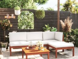 vidaXL 5 Piece Patio Lounge Set with Cushions Cream Solid Acacia Wood