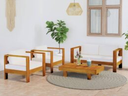 vidaXL 4 Piece Patio Lounge Set with Cream White Cushions Acacia Wood