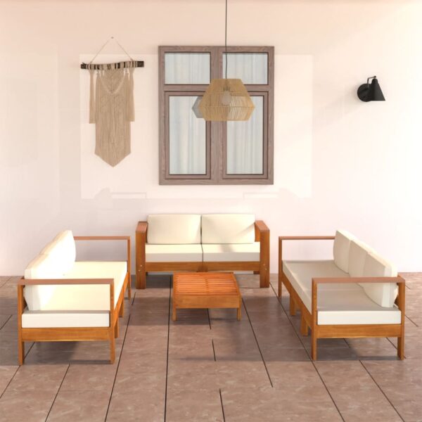 vidaXL 8 Piece Patio Lounge Set with Cream White Cushions Acacia Wood