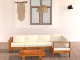 vidaXL 6 Piece Patio Lounge Set with Cream White Cushions Acacia Wood