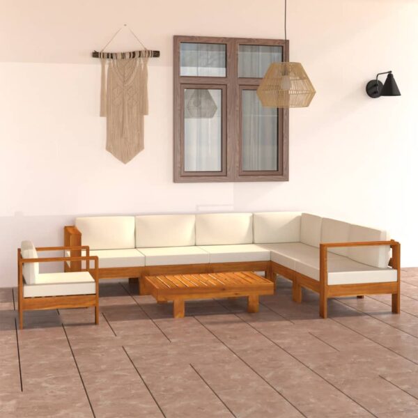 vidaXL 8 Piece Patio Lounge Set with Cream White Cushions Acacia Wood