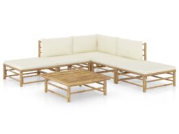 vidaXL 6 Piece Patio Lounge Set with Cream White Cushions Bamboo