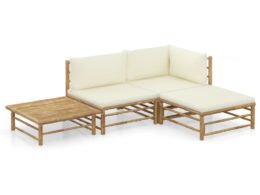 vidaXL 4 Piece Patio Lounge Set with Cream White Cushions Bamboo