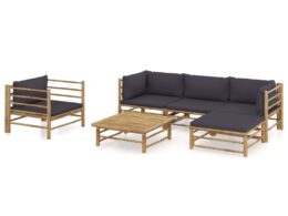 vidaXL 6 Piece Patio Lounge Set with Dark Gray Cushions Bamboo