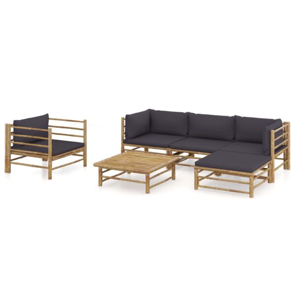 vidaXL 6 Piece Patio Lounge Set with Dark Gray Cushions Bamboo
