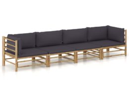 vidaXL 4 Piece Patio Lounge Set with Dark Gray Cushions Bamboo