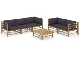 vidaXL 6 Piece Patio Lounge Set with Dark Gray Cushions Bamboo