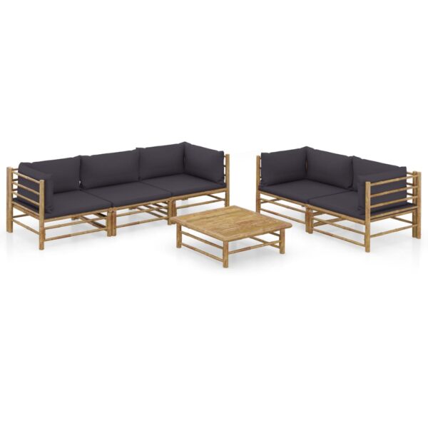 vidaXL 6 Piece Patio Lounge Set with Dark Gray Cushions Bamboo