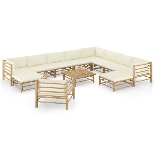 vidaXL 12 Piece Patio Lounge Set with Cream White Cushions Bamboo