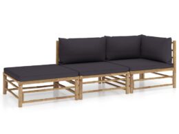 vidaXL 3 Piece Patio Lounge Set with Dark Gray Cushions Bamboo