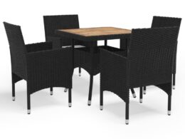 vidaXL 5 Piece Patio Dining Set Black Poly Rattan and Acacia Wood