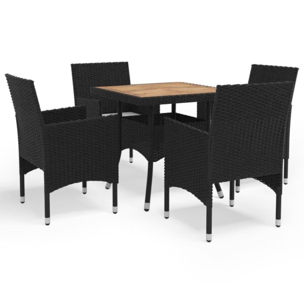 vidaXL 5 Piece Patio Dining Set Black Poly Rattan and Acacia Wood